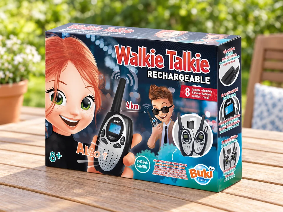 Talkies-walkies rechargeables TW02, mise en scène illustrée