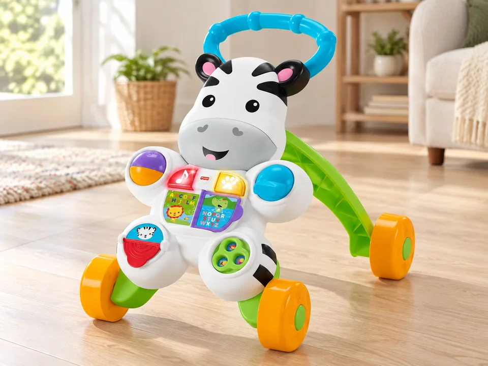 Fisher-Price Trotteur Zèbre Apprends avec Moi GXC30, version française, mise en scène illustrée
