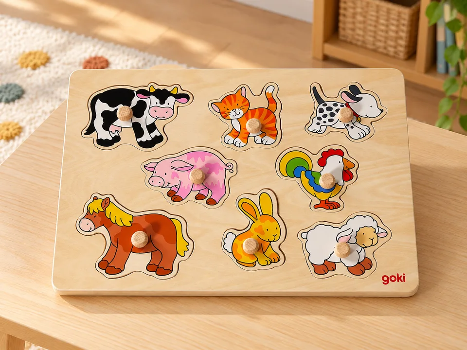 Goki Puzzle à encastrements Bébés animaux 57873, mise en scène illustrée