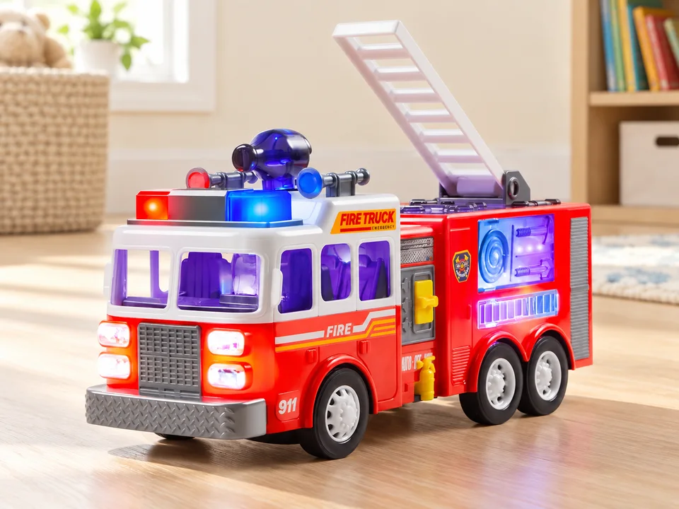 JOYIN GlowRover Camion de pompiers lumineux à deux modes, mise en scène illustrée