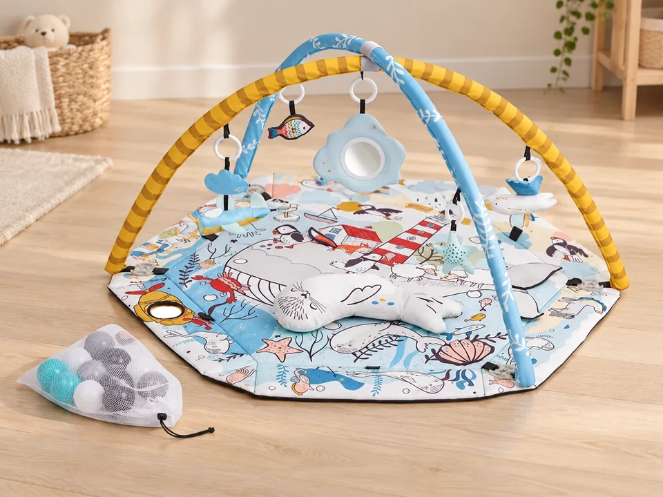 Kinderkraft SMARTPLAY Tapis d’Éveil 2 en 1 avec 20 balles, mise en scène illustrée