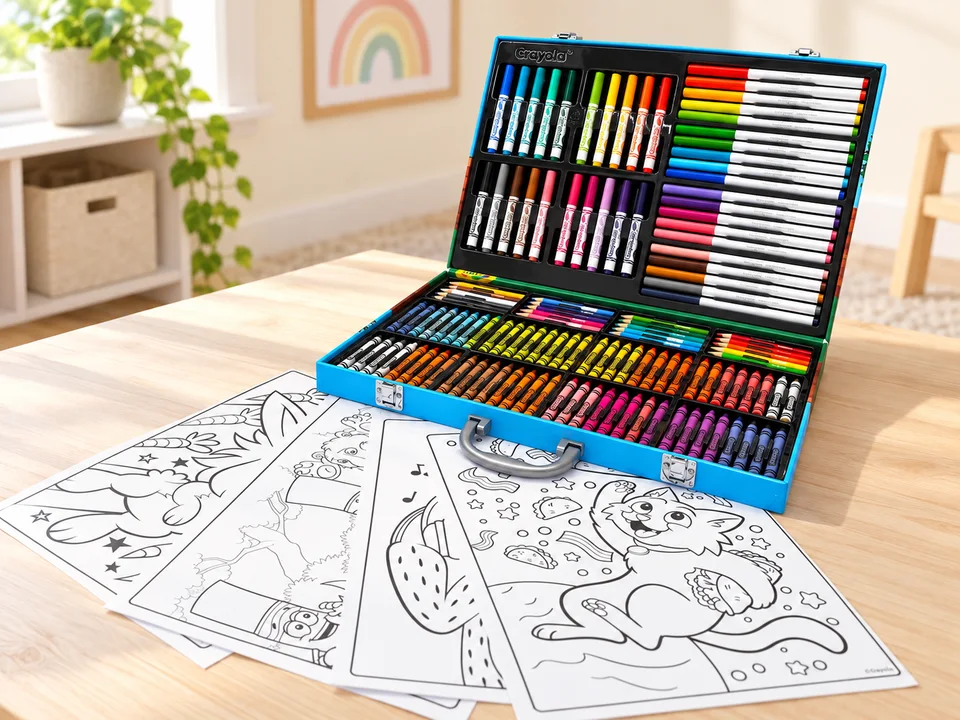 Mallette de l'Artiste Crayola 155 pièces 25-4450, mise en scène illustrée