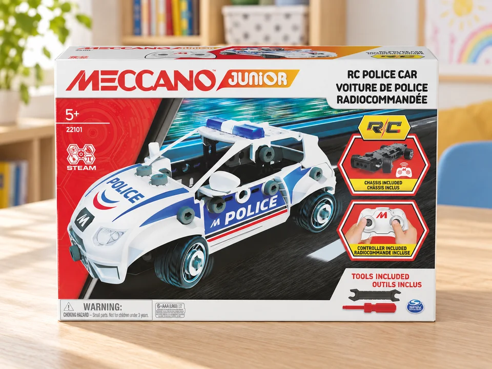 Junior, ma voiture de police radiocommandée à construire, mise en scène illustrée