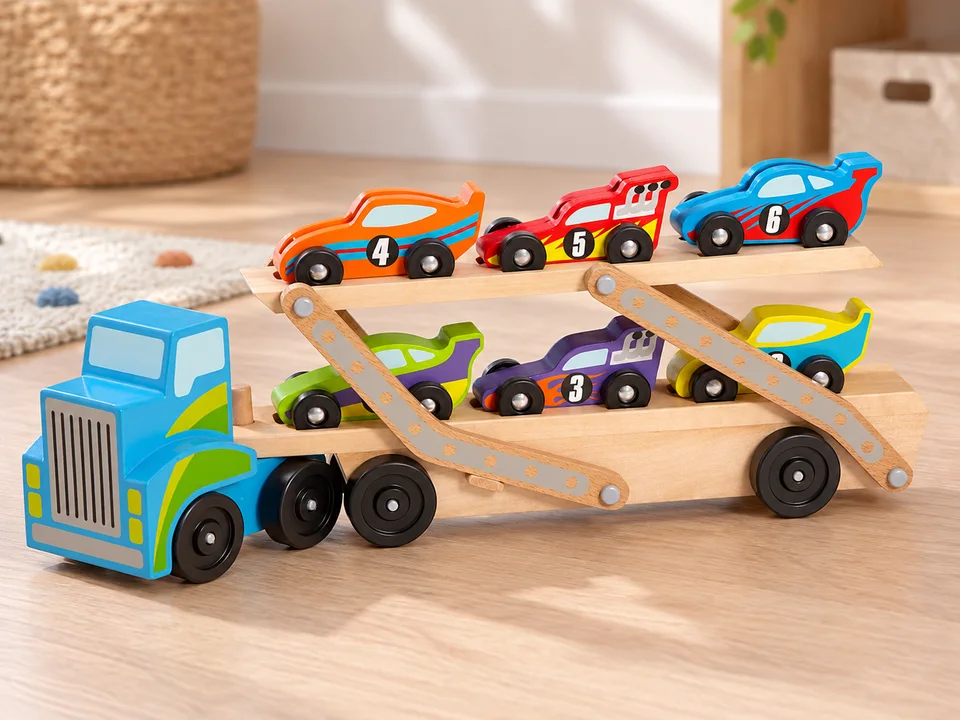 Melissa & Doug Mega Race Car Carrier, 6 voitures, mise en scène illustrée