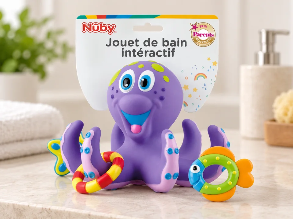 Nuby Pieuvre flottante avec 3 anneaux, mise en scène illustrée