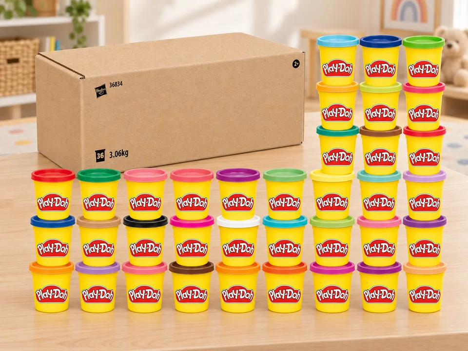 Play-Doh Mega Pack 36 pots de pâte à modeler 36834, mise en scène illustrée