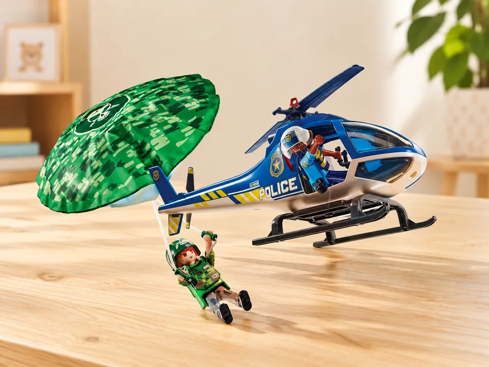 PLAYMOBIL 70569 Hélicoptère de police et parachutiste, mise en scène illustrée