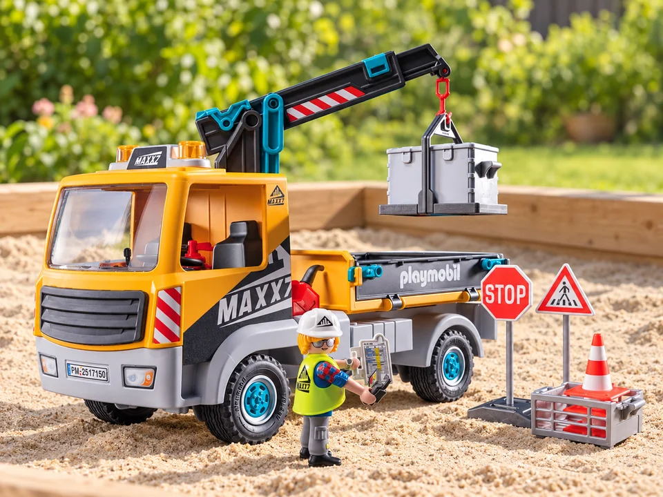 Playmobil Action Heroes Camion de chantier avec grue 71750, mise en scène illustrée