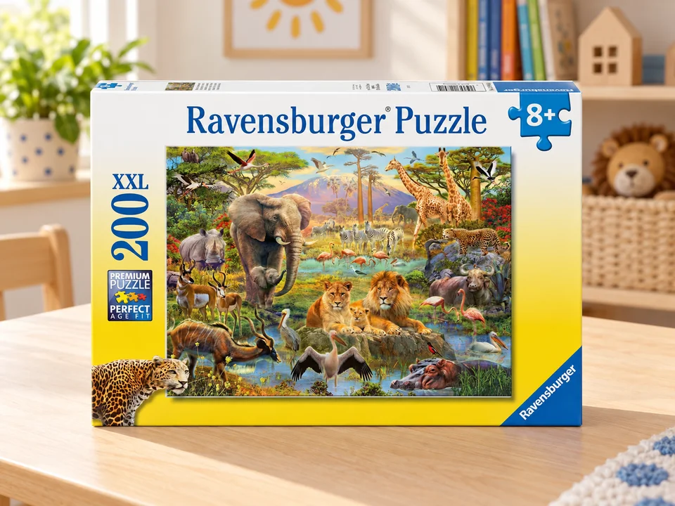 Ravensburger Puzzle 200 pièces XXL Animaux de la Savane, mise en scène illustrée