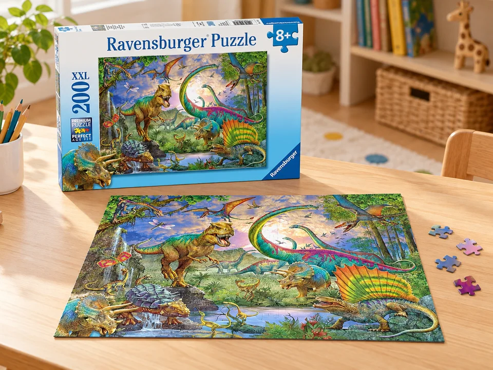 Puzzle 200 pièces XXL Le Royaume des Dinosaures, mise en scène illustrée