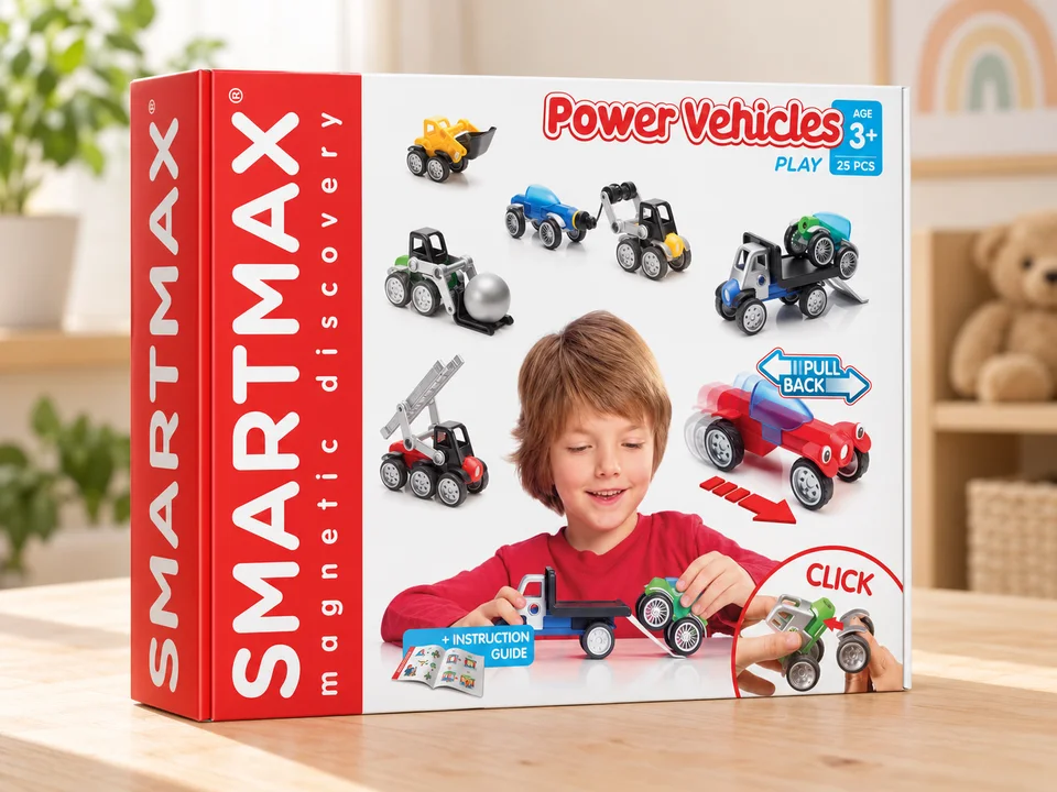 Power Vehicles, jeu de construction magnétique de véhicules, mise en scène illustrée