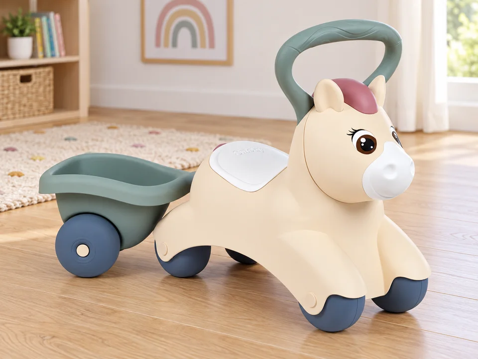Smoby Little Baby Pony avec remorque, mise en scène illustrée