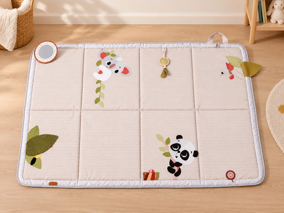 Tiny Love Super Mat XL Meadow Days 150 × 100 cm, mise en scène illustrée