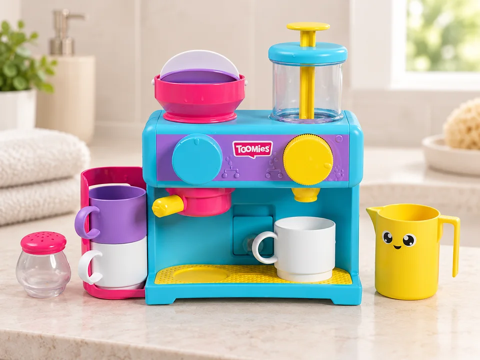TOMY Toomies Machine à café de bain, mise en scène illustrée