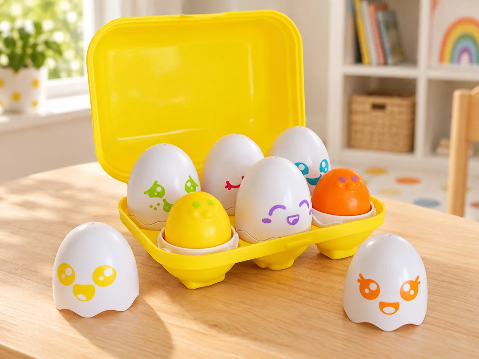 TOMY Toomies Piou Piou Surprise — boîte de 6 œufs à trier, mise en scène illustrée