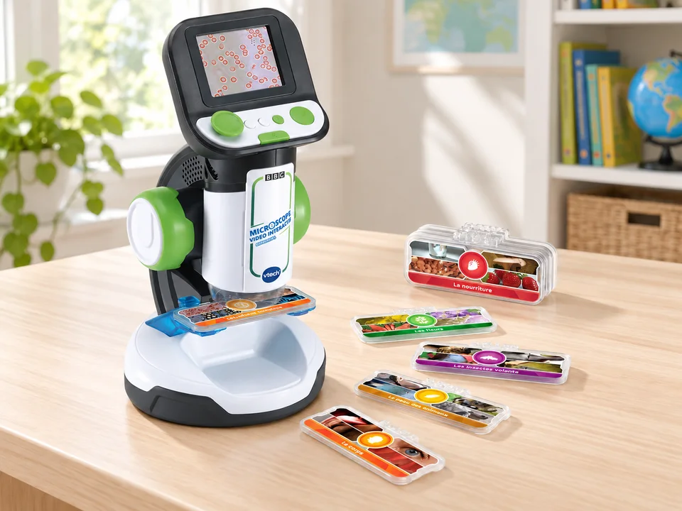 Genius XL Microscope vidéo interactif — version française, mise en scène illustrée