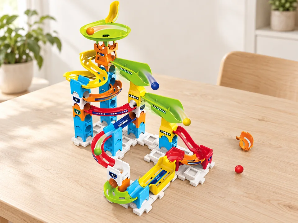 Marble Rush Beginner Set S200, 47 pièces et 5 billes, mise en scène illustrée